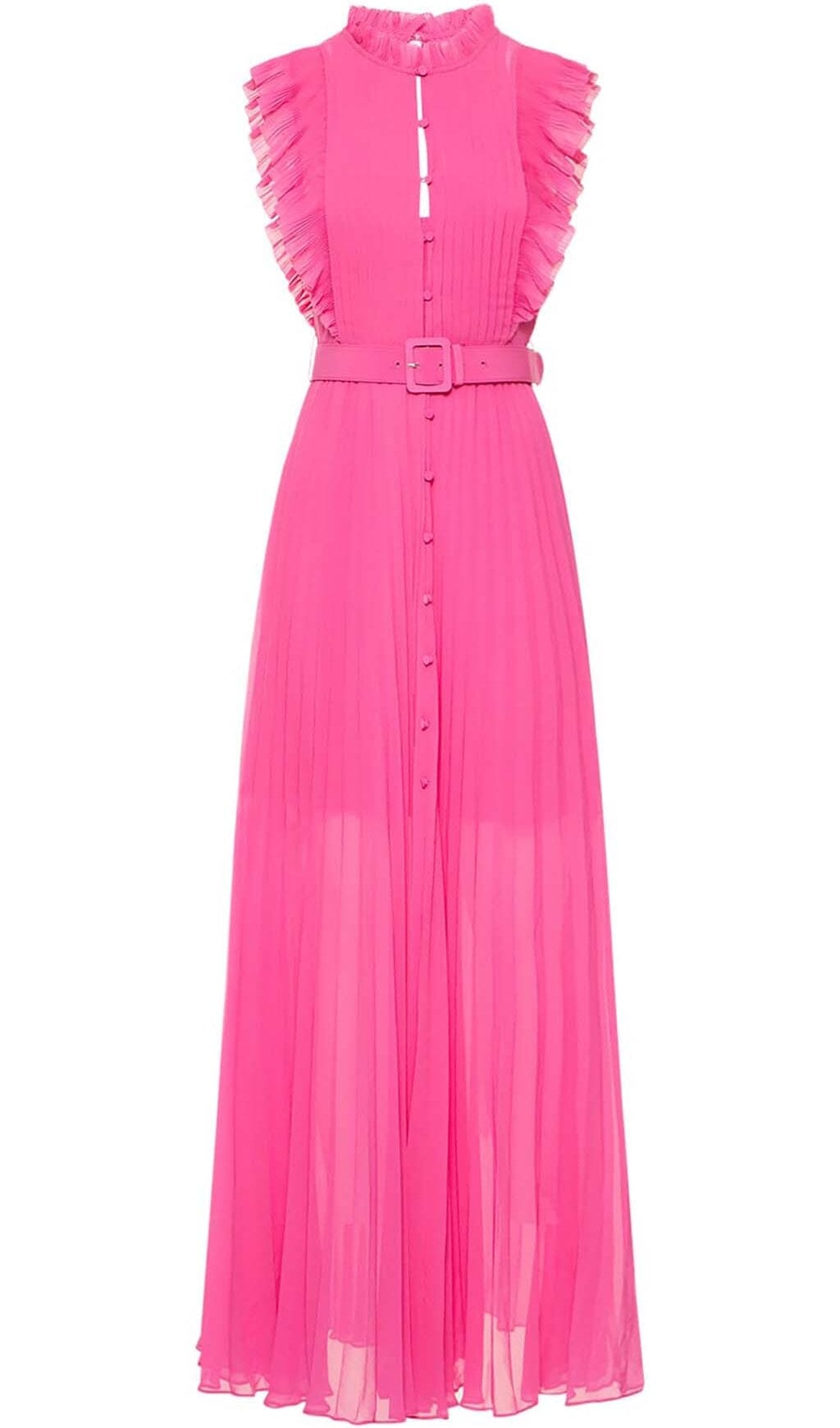 Botton Pleated Maxi Dress In Red Sis Label Latest Party Wear 2023