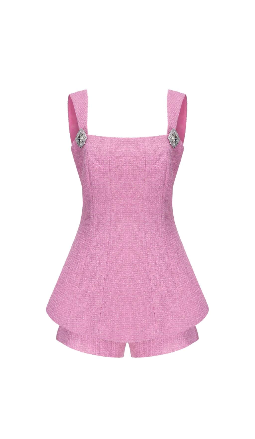 Bow Embellished Rhinestone Mini Dress In Pink Sis Label Latest