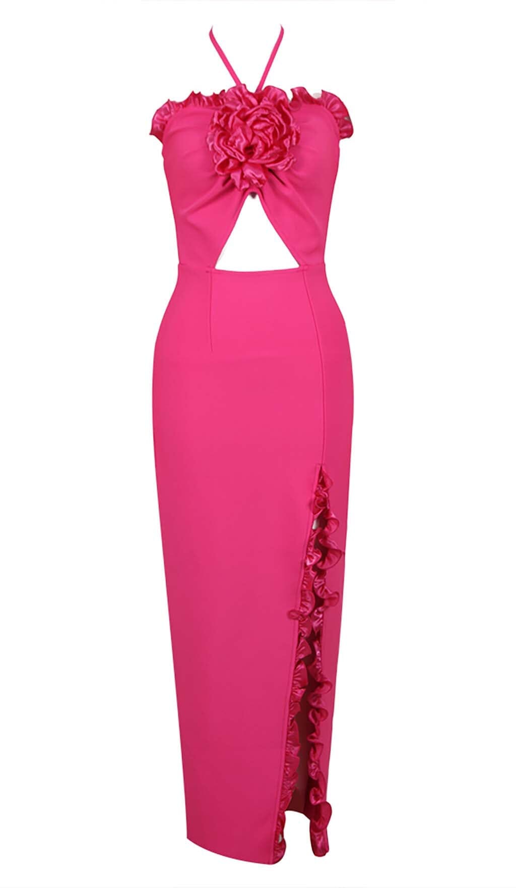 Floral Embellished Slit Midi Dress In Pink Sis Label Latest Party