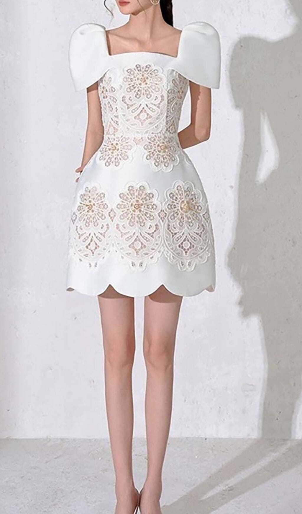 Square Collar Embroidered Lace Mini Dress In White Sis Label Latest