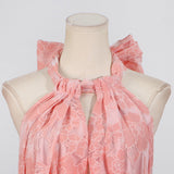 halter flower rruffle maxi dress in pink