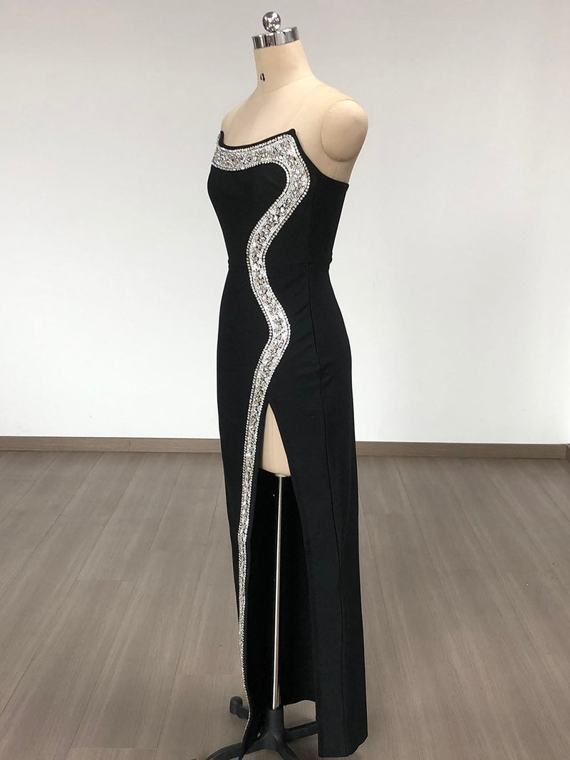 Amber-embellished Bandage Gown in Black