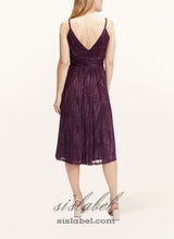 v-neckline cocktail midi dress in bordeaux