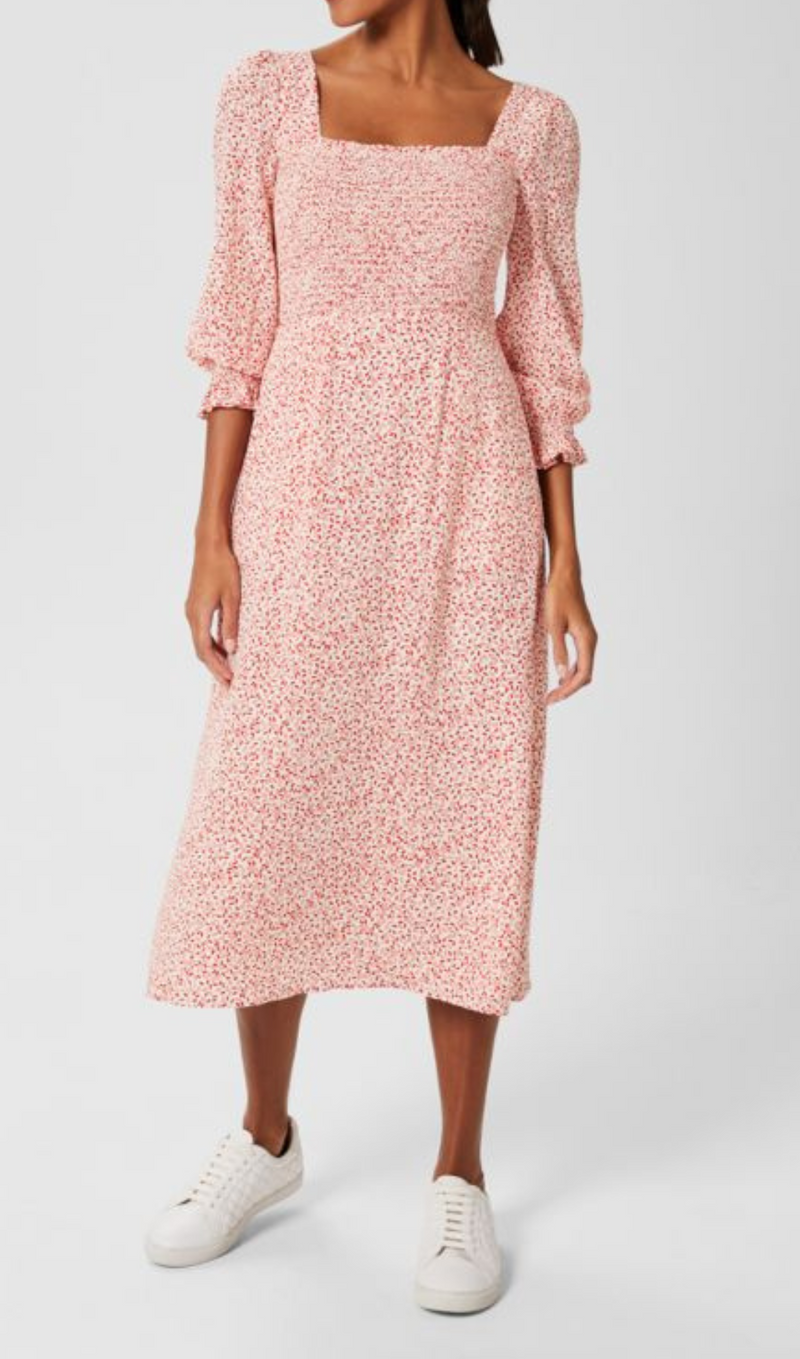 ROBE MIDI À MANCHES LANTERNE FLORALE 