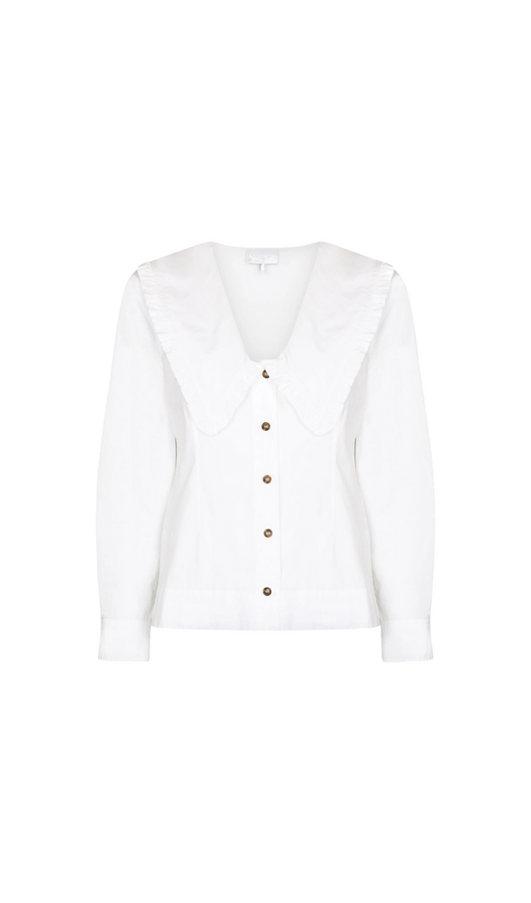 WHITE OVERSIZED COLLAR COTTON BLOUSE