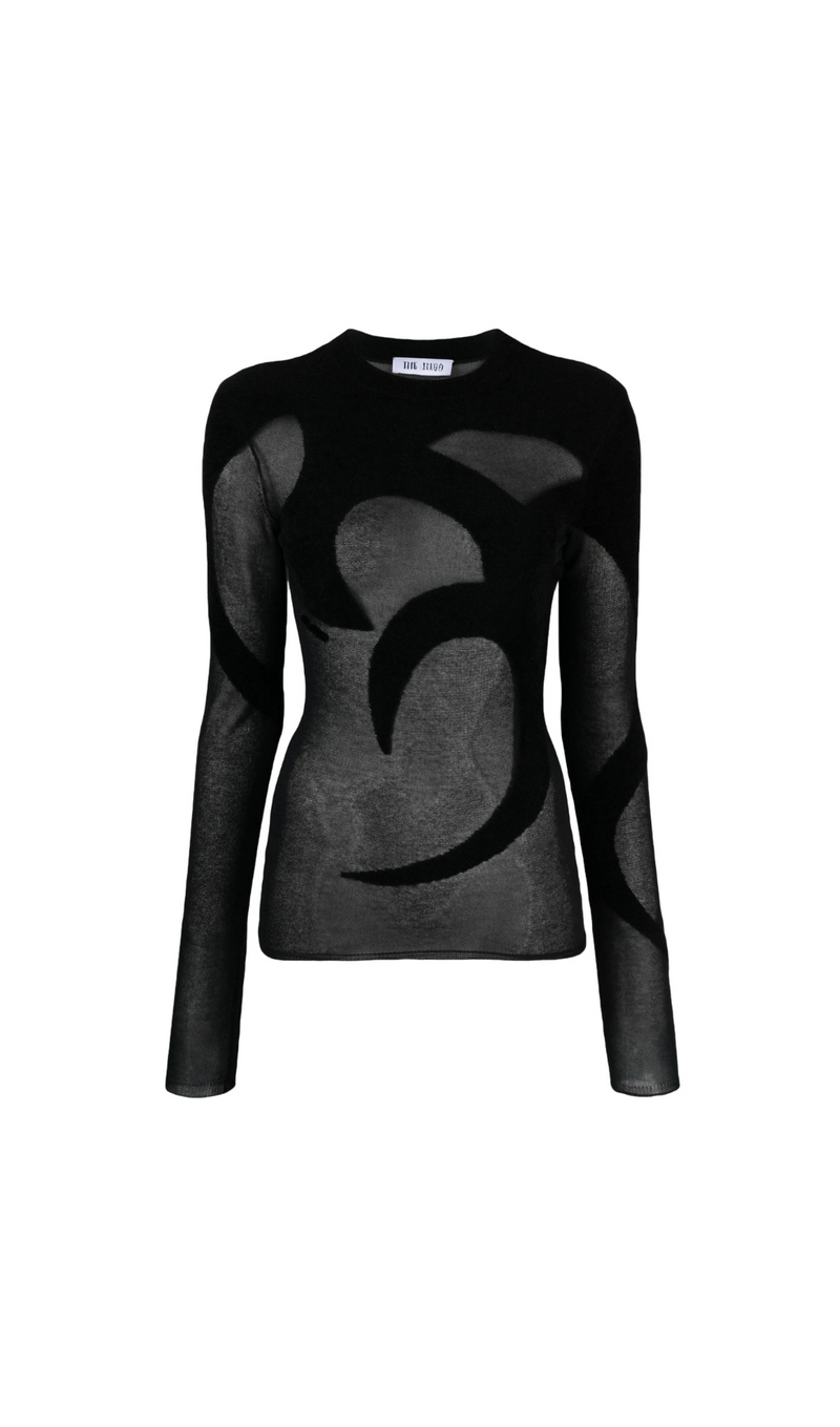 T-SHIRT SEMI-Transparent EN MAILLE FINE NOIR 