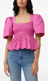 BLOUSE À PEPLUM FRONÇÉE ROSE 