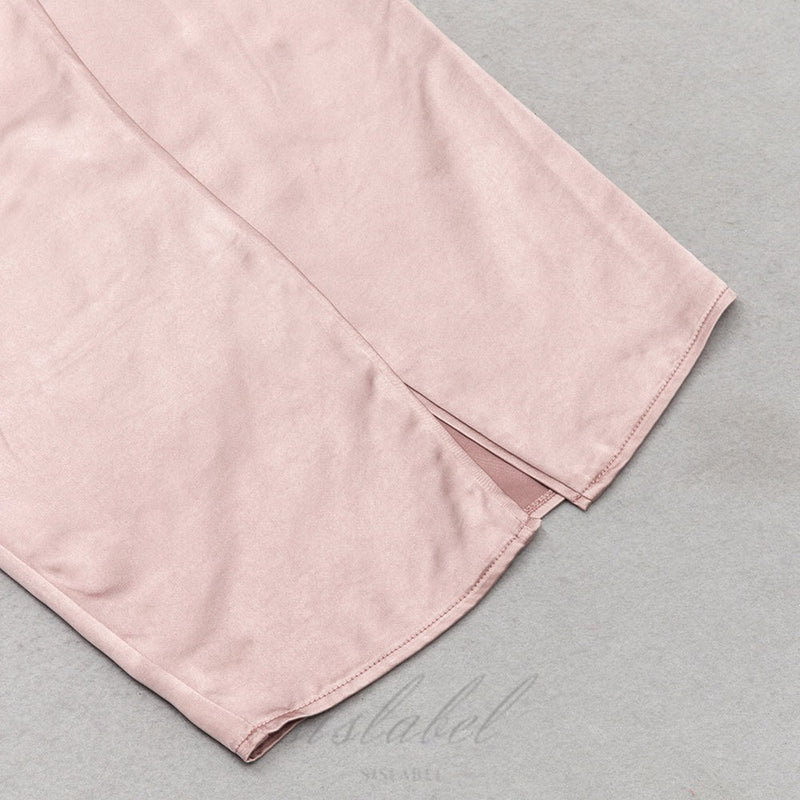 ROBE PORTEFEUILLE À BRETELLES SPAGHETTI DUSTY ROSE AVEC FENTE 