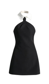 HALTER SLEEVELESS MINI DRESS IN BLACK