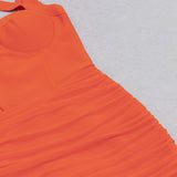 MIDIKLEID AUS MESH MIT RÜSCHEN IN ORANGE