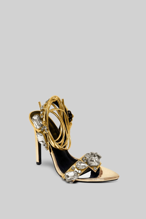 Rhinestone High Heels - Gold