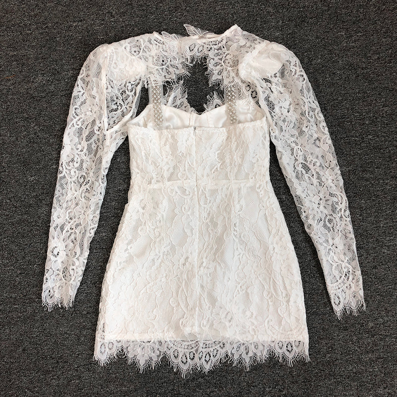 SHARON WHITE CUTOUT LACE BOLERO SKIRT SUIT