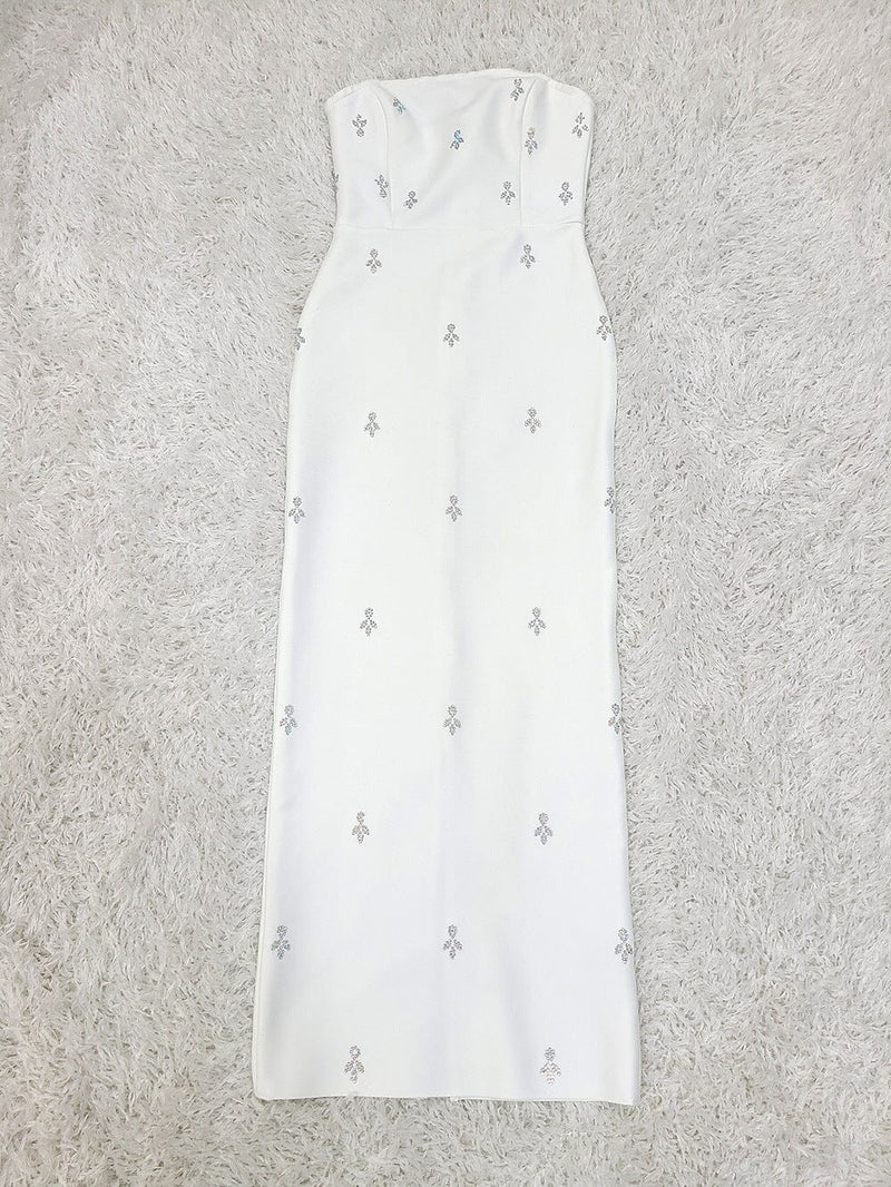 BANDEAU EMBELLISHED MIDI DRESS IN WHITE