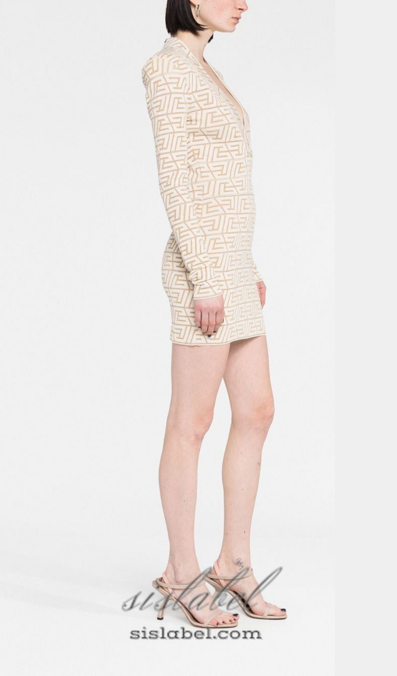 GRACE APRICOT MONOGRAM-JACQUARD MINI DRESS