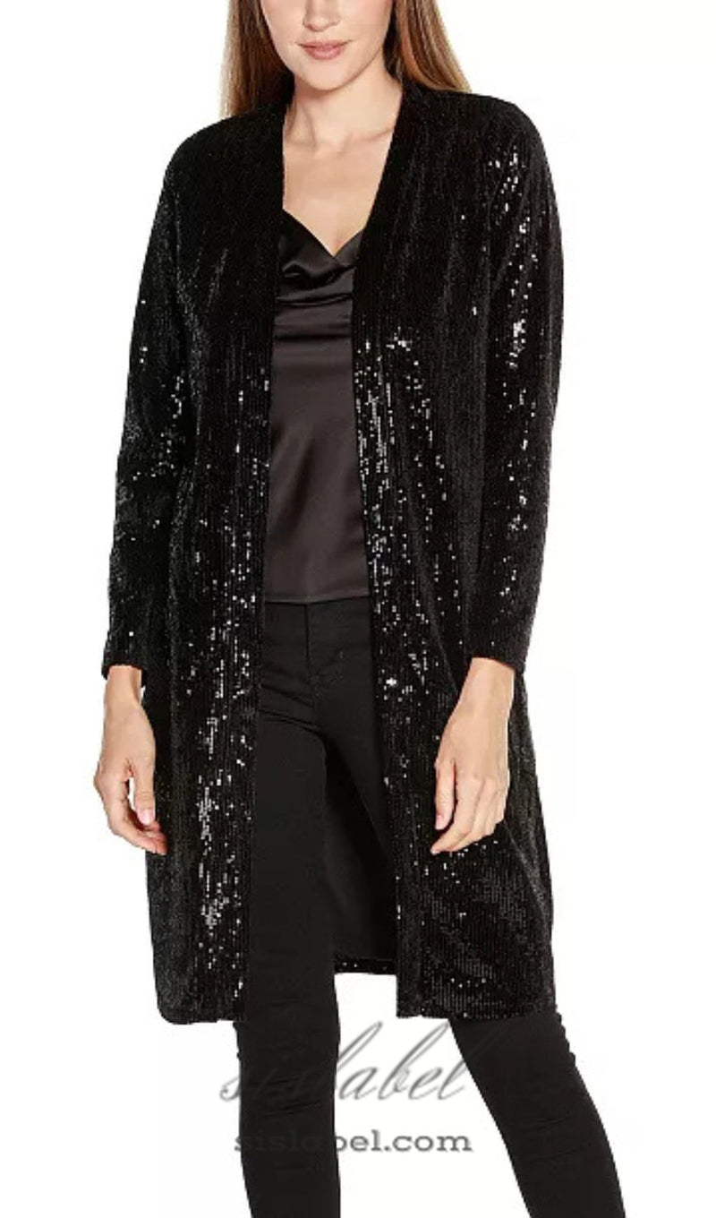 Black Label Women's Stretch Velvet Sequin Knit Duster Top