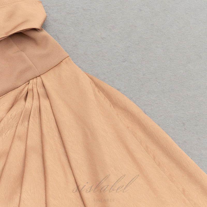 DRAPED RUCHED ONE SHOULDER MIDI DRESS