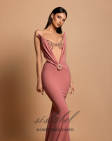 off-shoulder crystal embellished bodycon maxi dress in Iceberry Pink