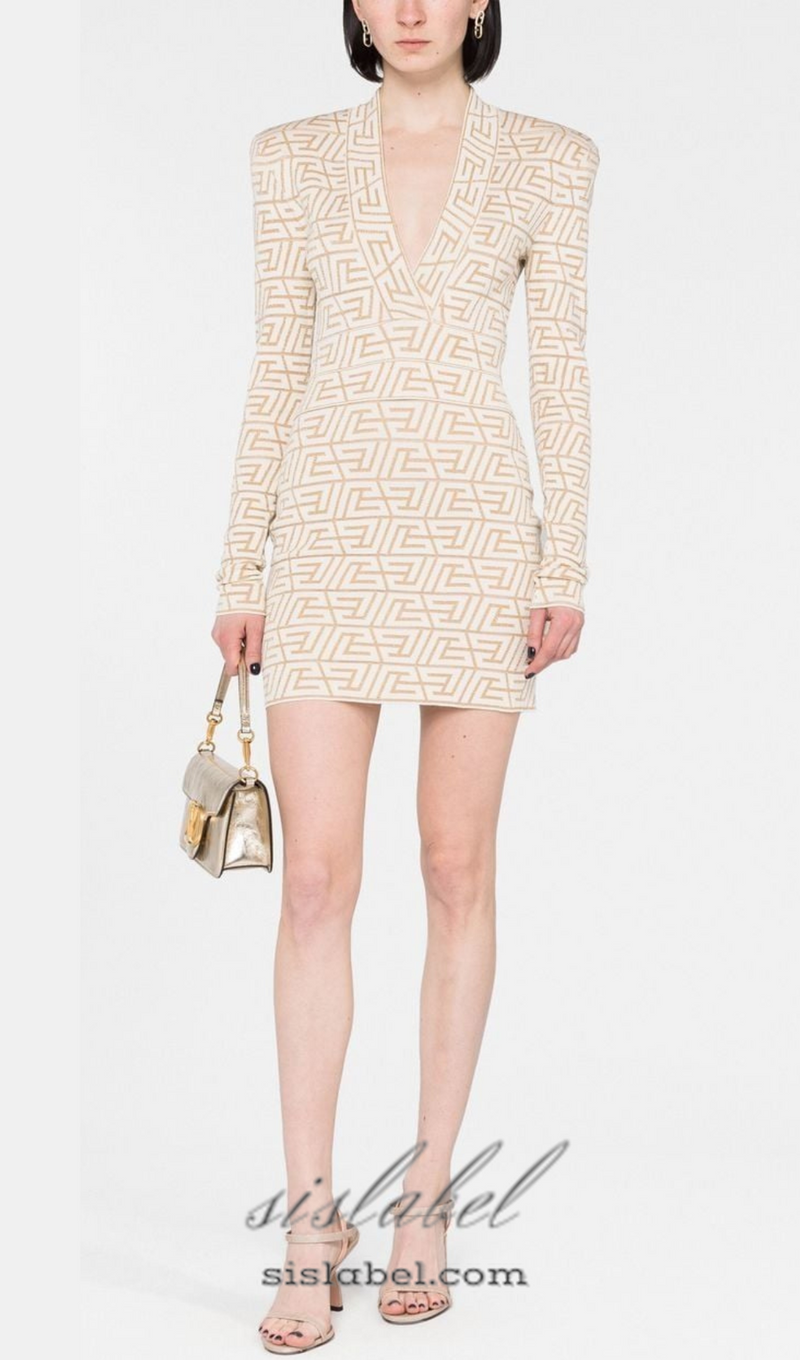 GRACE APRICOT MONOGRAM-JACQUARD MINI DRESS