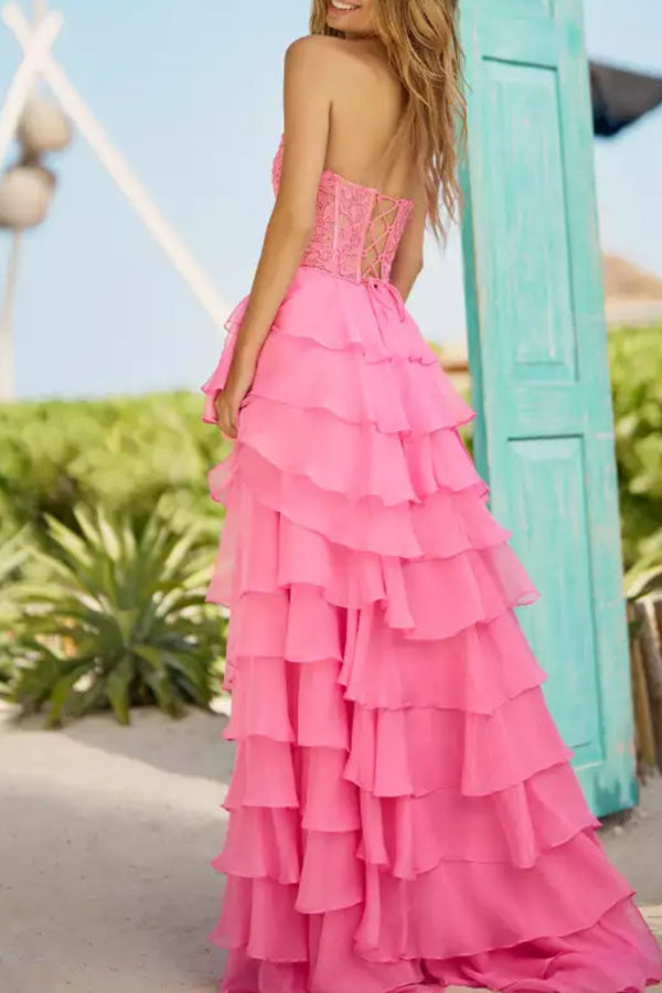 Chiffon strapless high split maxi dresses