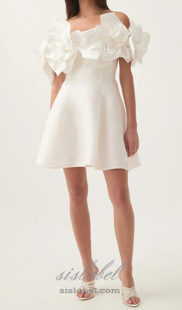 Etta flower strapless mini dress in ivory