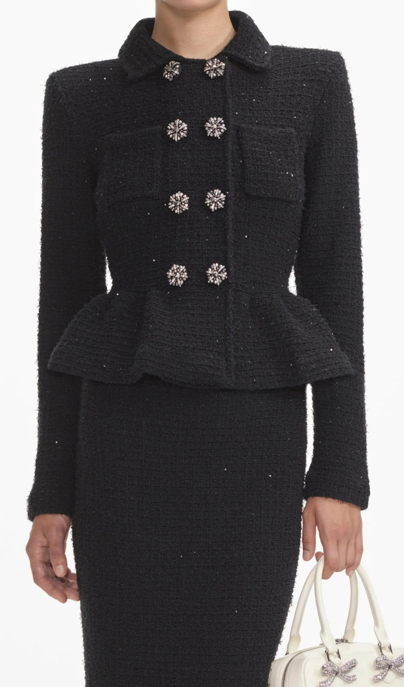 BLACK TEXTURED KNIT PEPLUM MIDI DRESS