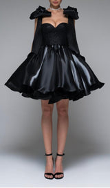 BLACK BOW PUFFY MINI DRESS