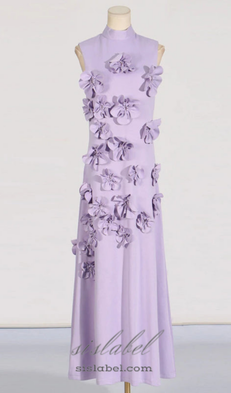 ANNONA PURPLE FLOWER EMBELLISHED MAXI DRESS