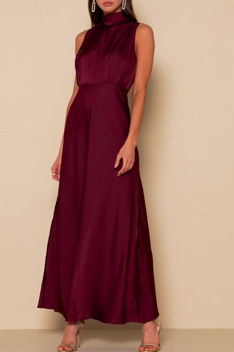 Wine Satin Maxi Dress