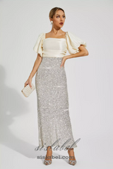 MARIA APRICOT BOW SEQUINS EMBELLISHED MAXI DRESS