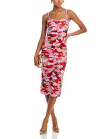 CAPRICE MULTICOLOR FLORAL MESH MIDI DRESS