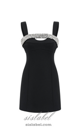 CRYSTAL EMBELLISHED CUT OUT MINI DRESS IN BLACK