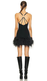 FEATHER BLACK MINI DRESS