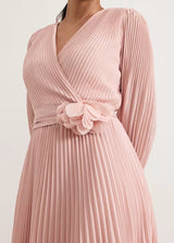 lantern sleeve pleated maxi dress in pale pink