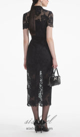 BLACK LACE DIAMANTE MIDI DRESS