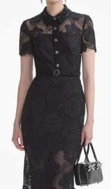 BLACK LACE DIAMANTE MIDI DRESS