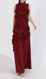 ANNONA RED FLOWER EMBELLISHED MAXI DRESS