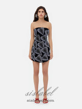 crystal leaf embellished mini dress in black