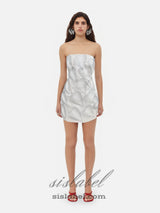 crystal leaf embellished mini dress in white