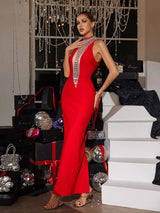 Rhinestone Bandage maxi Dress in red