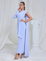 Asymmetric One Shoulder Drape maxi Dress in blue