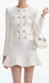 CREAM BUTTONED KNIT MINI DRESS