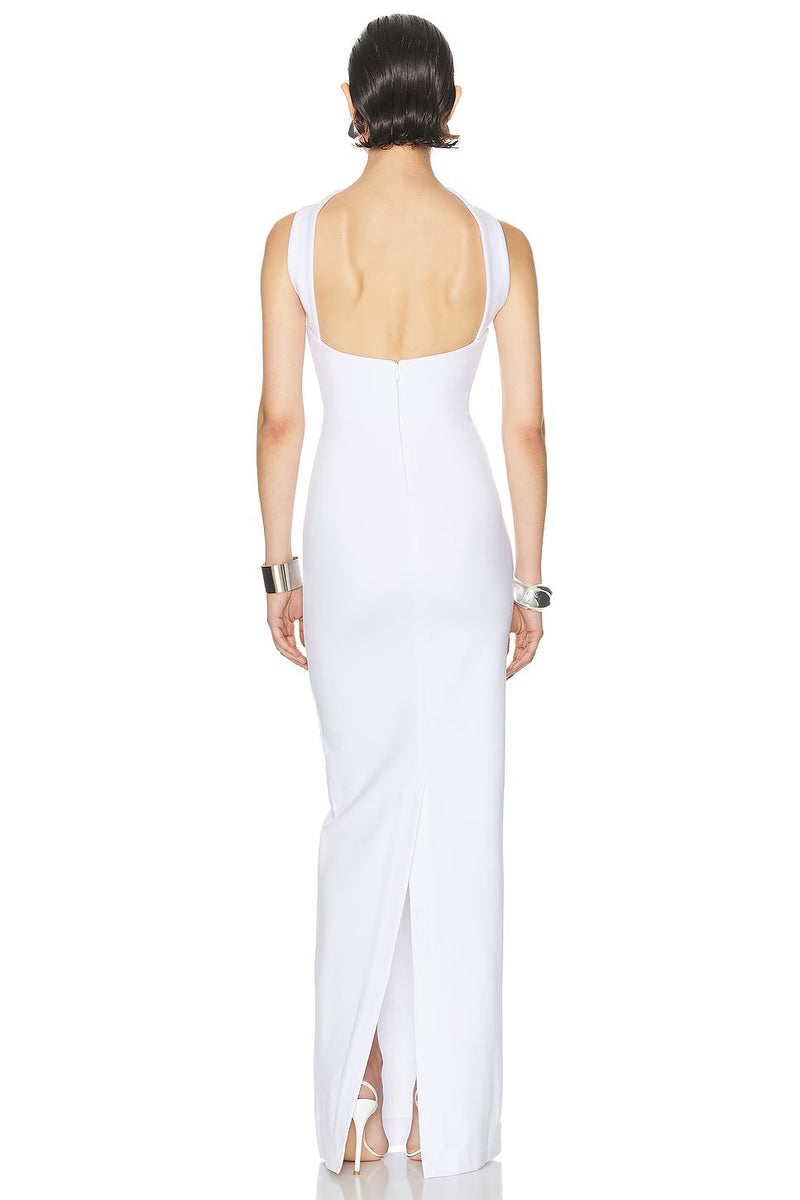 CUTOUT HALTER BACKLESS DRESS IN WHITE