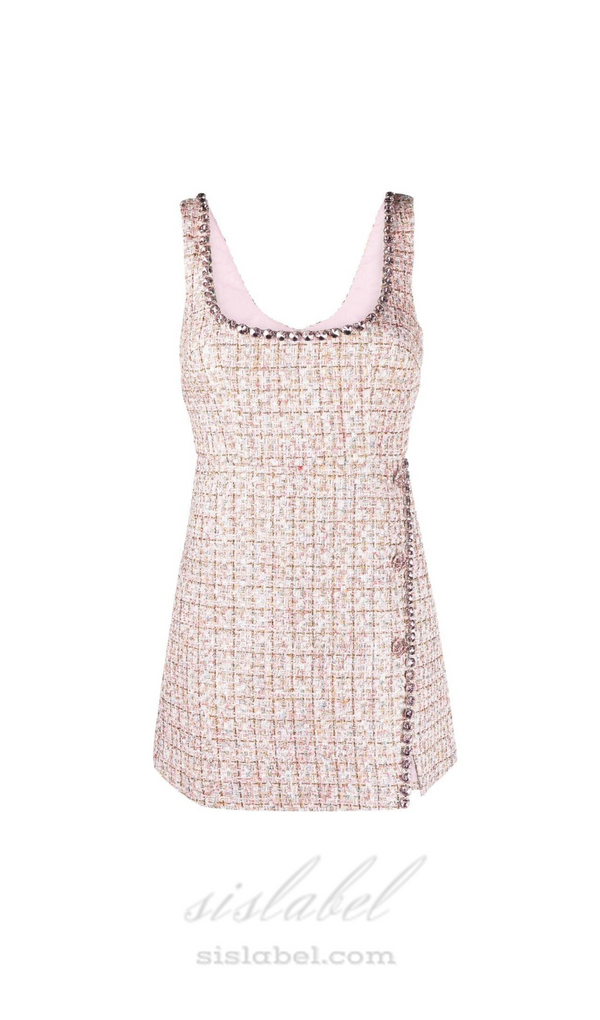 ALEXANDRA DIAMANTÉ TRIM BOUCLE MINI DRESS IN PINK