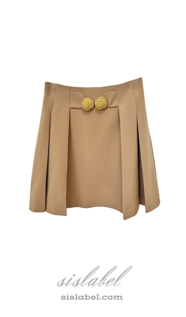 Asina Gold Buttoned Mini Skirt in Khaki