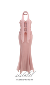 ALYSSA PINK HOLLOW BANDAGE STRAPLESS TULLE MAXI DRESS