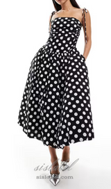 strap midi dress in mono polka dot