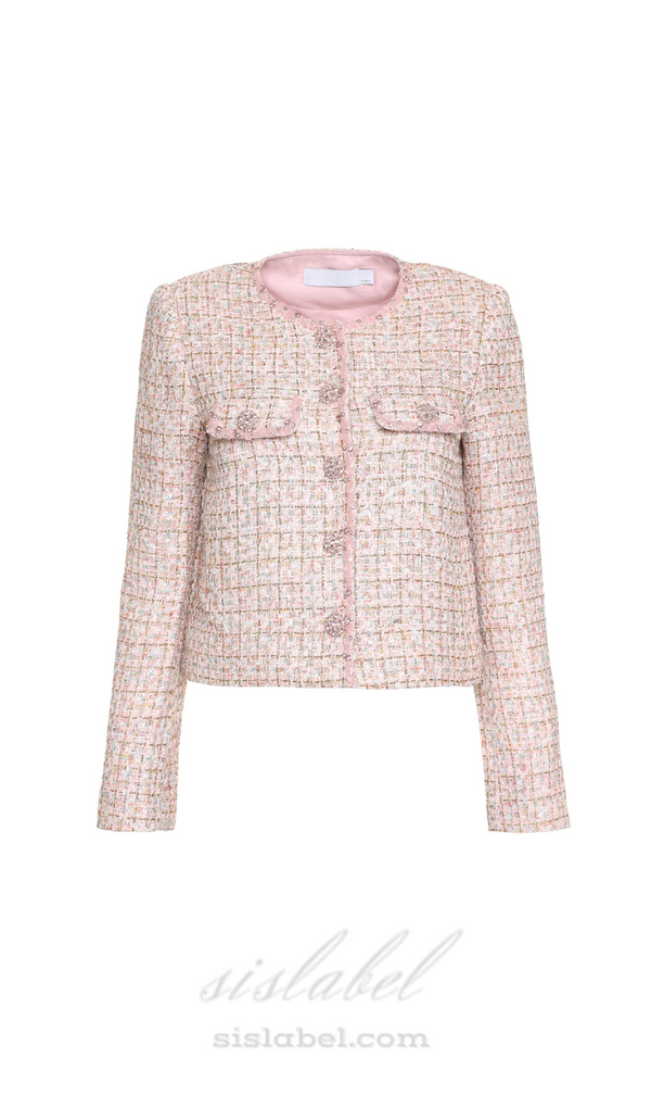 ALISA DIAMANTÉ TRIM BOUCLE TWEED JACKET IN PINK