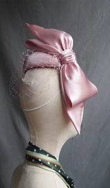 PINK SATIN BOW VEIL FASCINATORS