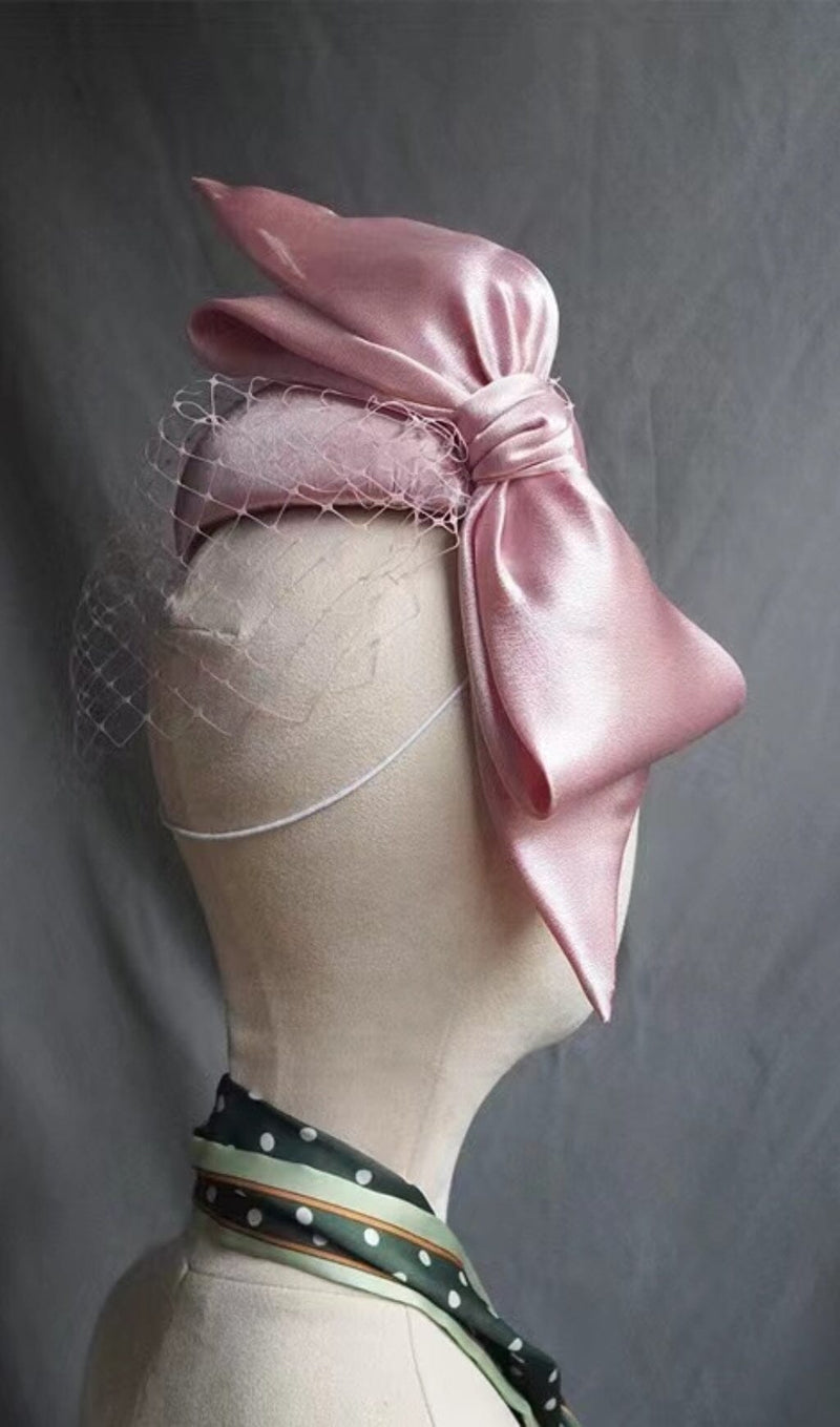 PINK SATIN BOW VEIL FASCINATORS