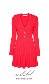 VICTORIA POINTELLE KNIT MINI DRESS IN RED